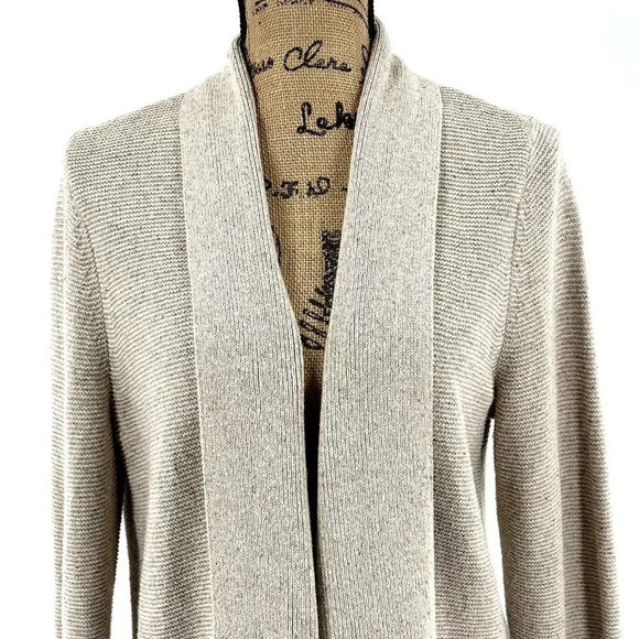 J Jill Cardigan Women‎ M Speckled Knit Draped Open Front Cotton Silk Sweater - Picture 4 of 9